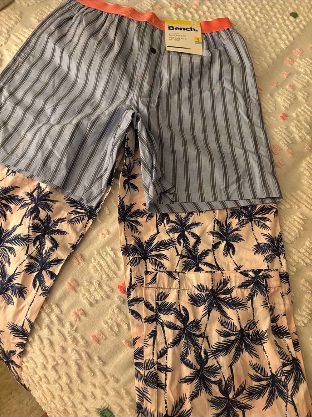 Bench Kids Peach Palm Shorts with Blue Stripe Waistband